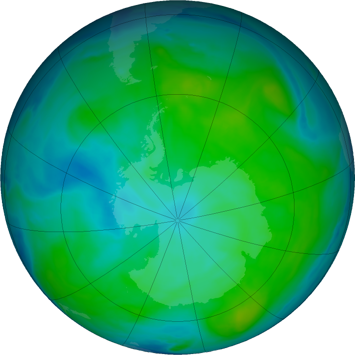 Antarctic ozone map for 07 January 2017